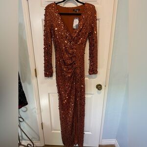 Ricarica NWT dress Gown multi prom Sequin Evening Gown in Copper rust Fits XS